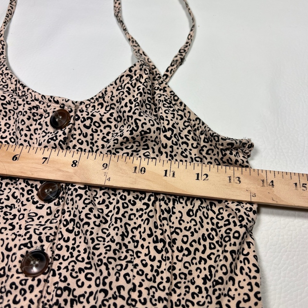 Japna Sundress Womens Size S Tan Leopard Print Smocked Mini Dress Pockets Boho - Picture 8 of 9